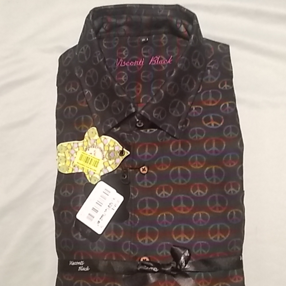Visconti Black Peace Sign XL Dress Shirt